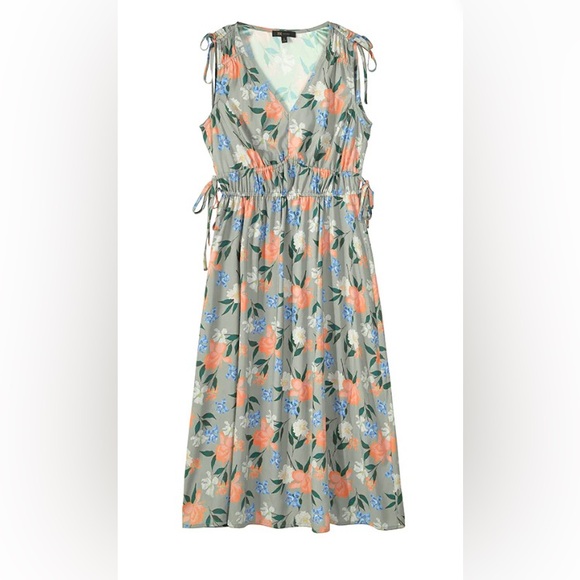 NEW FRYE DRAWSTRING WAIST V-NECK DRESS. M - Picture 2 of 9